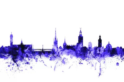 Purple Stockholm, Sweden Skyline by Michael Tompsett multi panel art