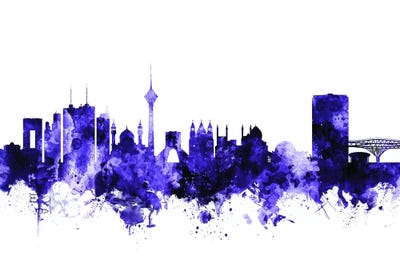 Purple Tehran, Iran Skyline by Michael Tompsett framed canvas print