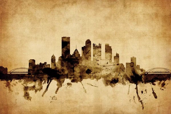 Pittsburgh: Retro Skyline Of Pittsburgh, Pennsylvania, USA by Michael Tompsett