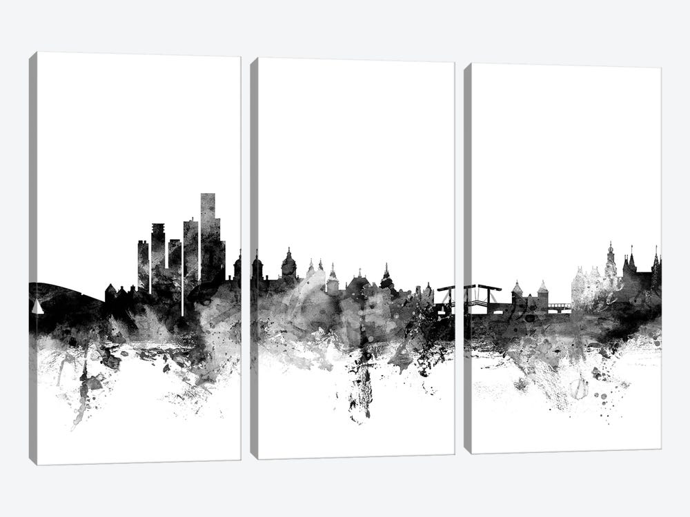 Amsterdam, The Netherlands In Black & White by Michael Tompsett 3-piece Canvas Print