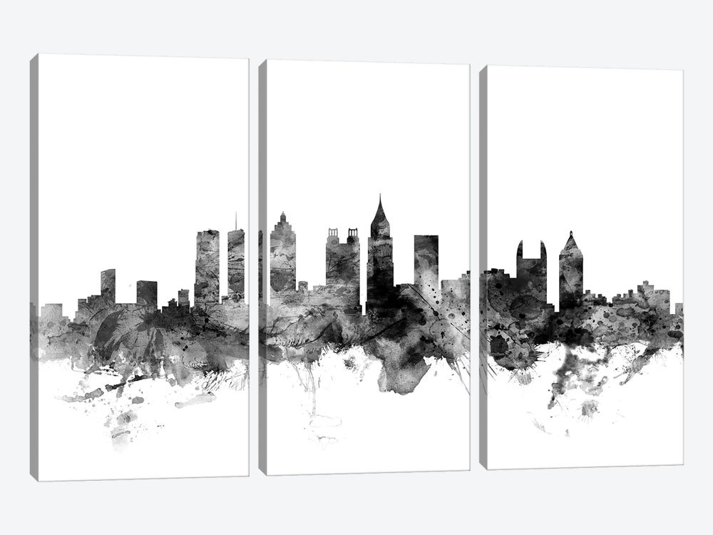 Atlanta, Georgia In Black & White by Michael Tompsett 3-piece Canvas Print