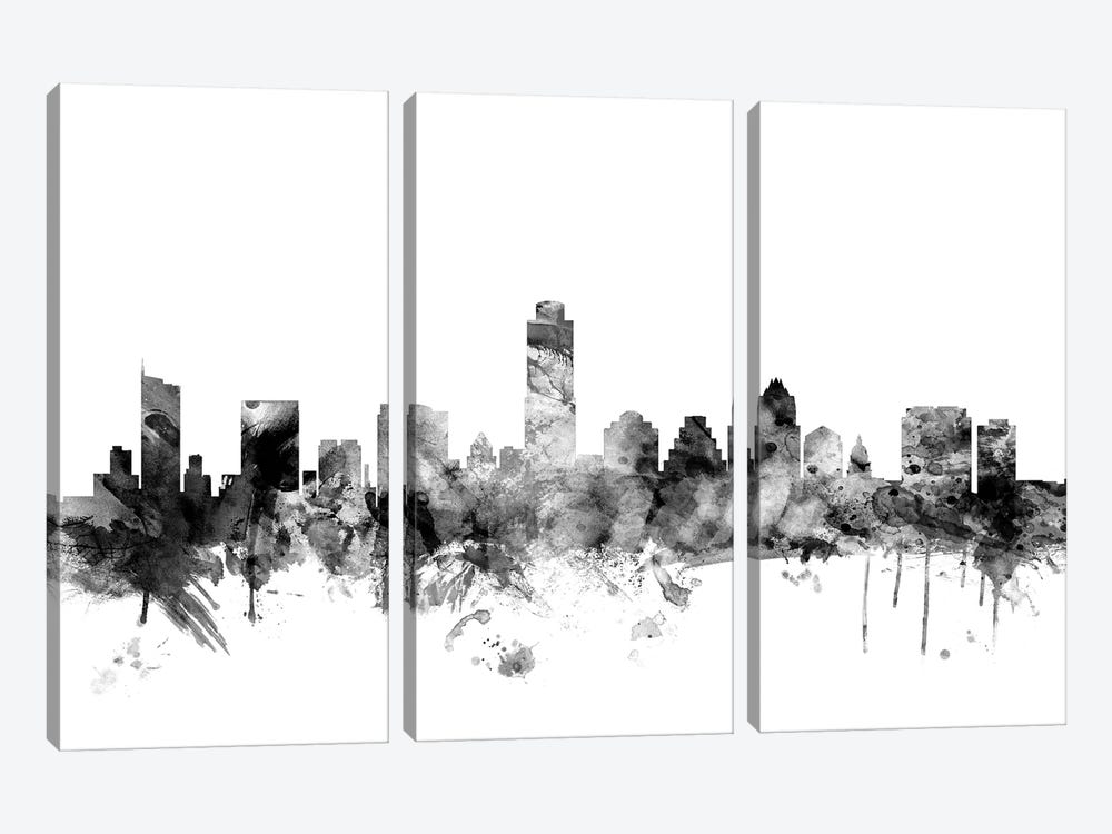 Austin, Texas In Black & White by Michael Tompsett 3-piece Canvas Print