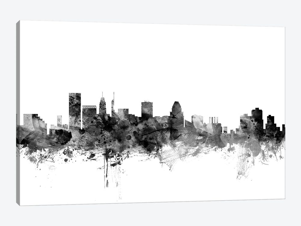 Baltimore, Maryland In Black & White by Michael Tompsett 1-piece Canvas Wall Art