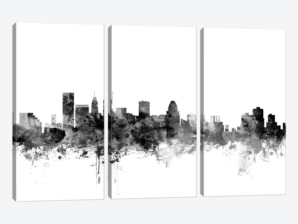 Baltimore, Maryland In Black & White by Michael Tompsett 3-piece Canvas Wall Art