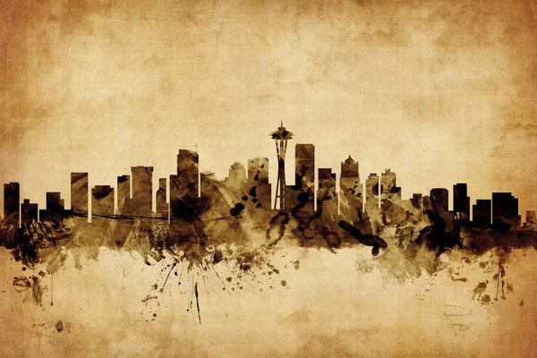 Seattle: Retro Skyline Of Seattle, Washington, USA by Michael Tompsett