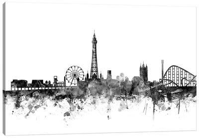 Blackpool, England In Black & White Canvas Art Print