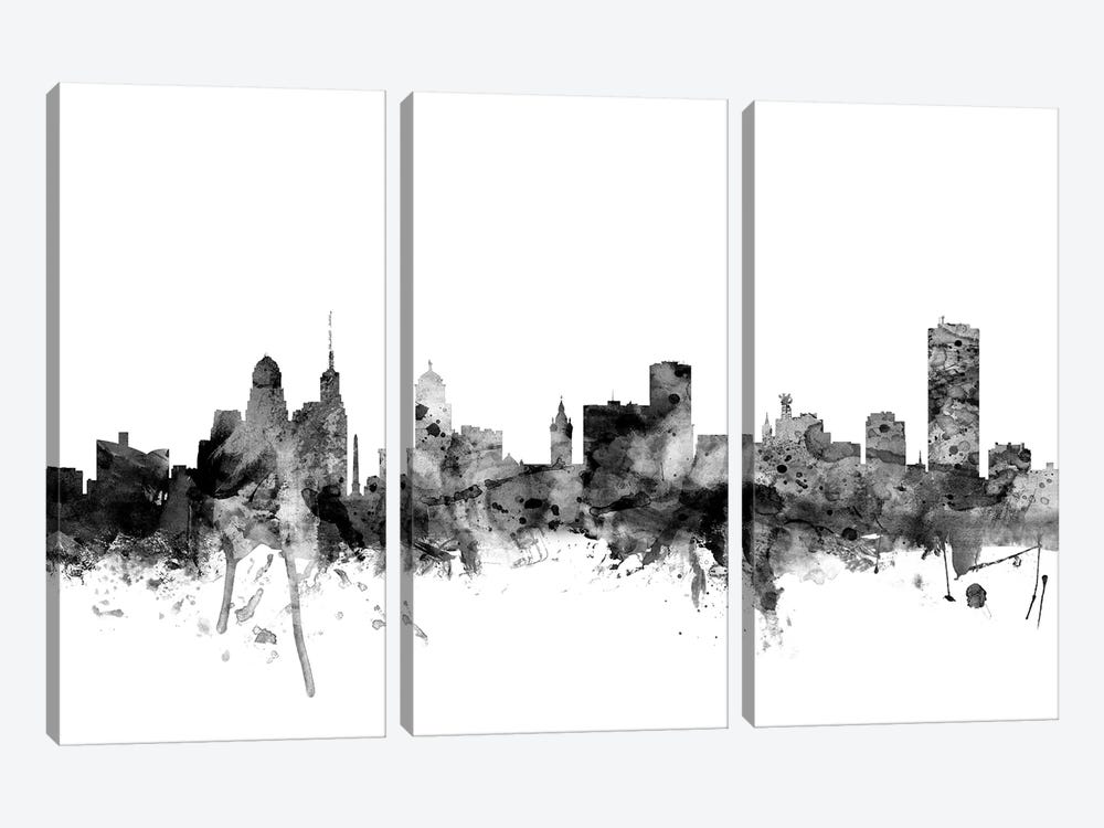 Buffalo, New York In Black & White by Michael Tompsett 3-piece Canvas Print