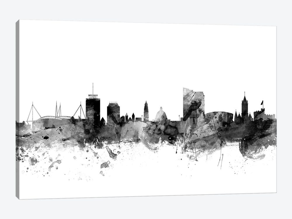 Cardiff, Wales In Black & White by Michael Tompsett 1-piece Canvas Print