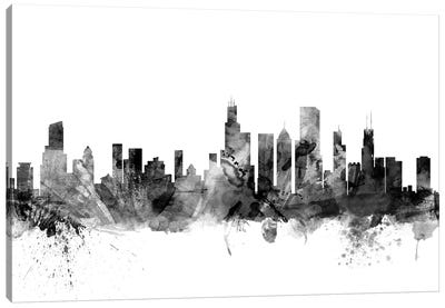 Chicago, Illinois In Black & White Canvas Art Print - Black & White Scenic