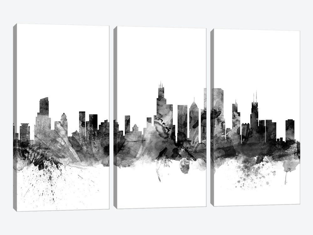 Chicago, Illinois In Black & White by Michael Tompsett 3-piece Canvas Art