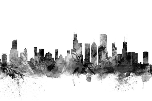 Black & White Scenic Art: Chicago, Illinois In Black & White by Michael Tompsett