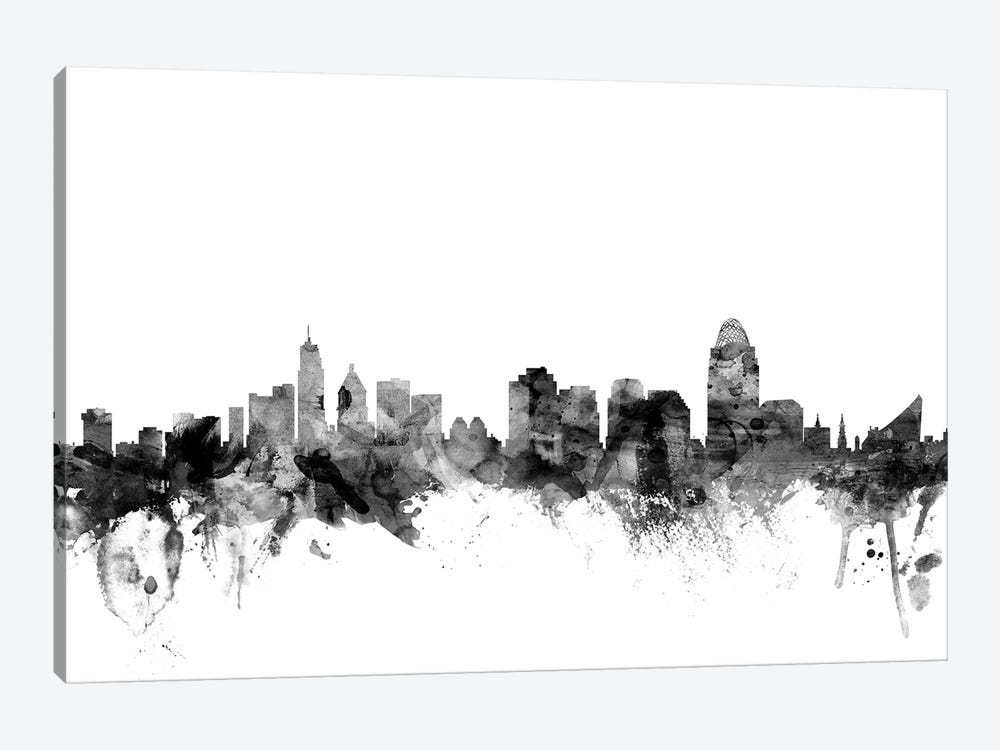 Cincinnati, Ohio In Black & White by Michael Tompsett 1-piece Canvas Wall Art