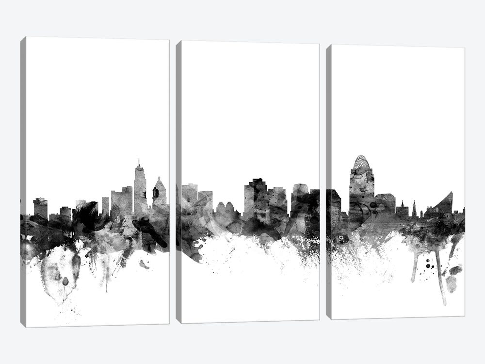 Cincinnati, Ohio In Black & White by Michael Tompsett 3-piece Canvas Art
