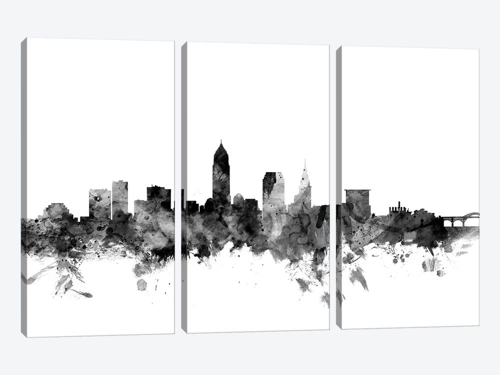 Cleveland, Ohio In Black & White by Michael Tompsett 3-piece Canvas Print