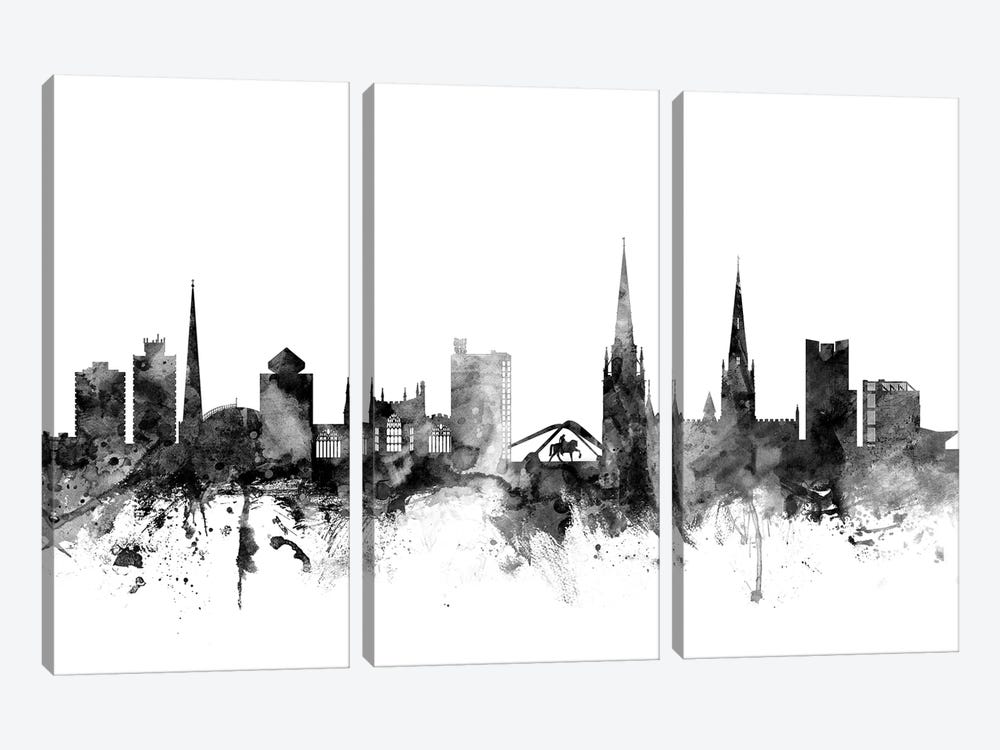 Coventry, England In Black & White by Michael Tompsett 3-piece Canvas Print
