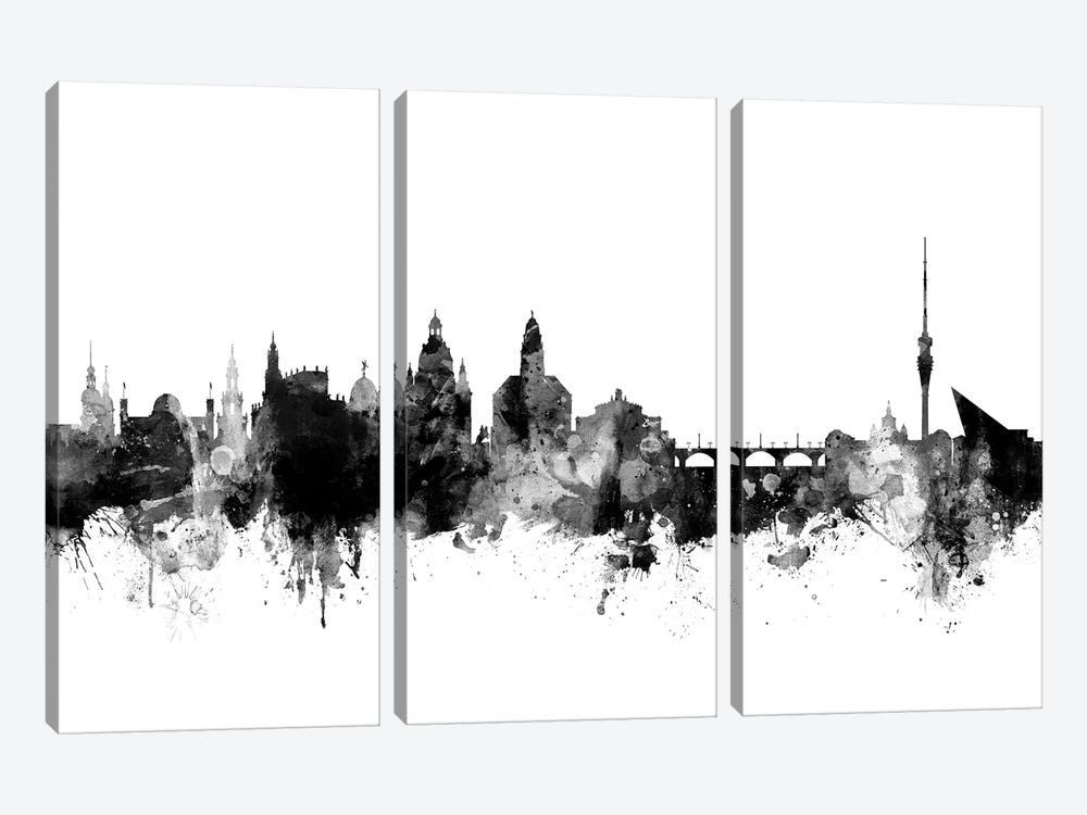 Dresden, Germany In Black & White by Michael Tompsett 3-piece Canvas Print