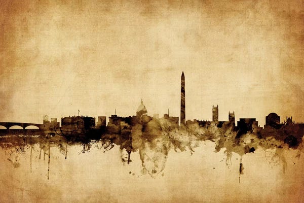 Michael Tompsett: Retro Skyline Of Washington, D.C., USA by Michael Tompsett