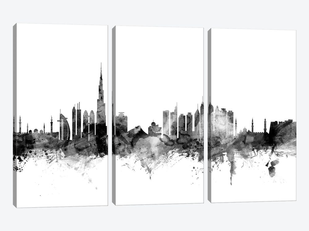Dubai, UAE In Black & White by Michael Tompsett 3-piece Canvas Art Print