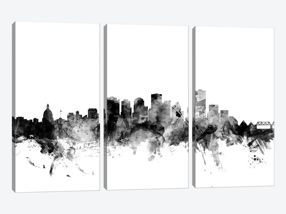 Edmonton, Canada In Black & White by Michael Tompsett 3-piece Canvas Print