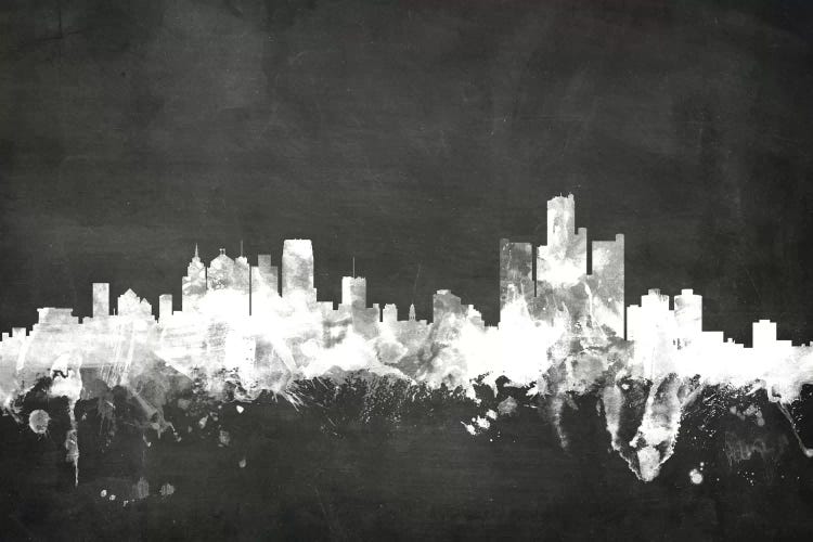 Blackboard Skyline Of  Detroit, Michigan, USA