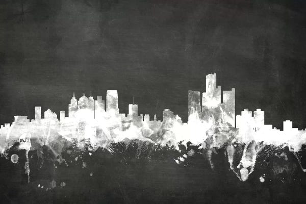 Michigan: Blackboard Skyline Of  Detroit, Michigan, USA by Michael Tompsett