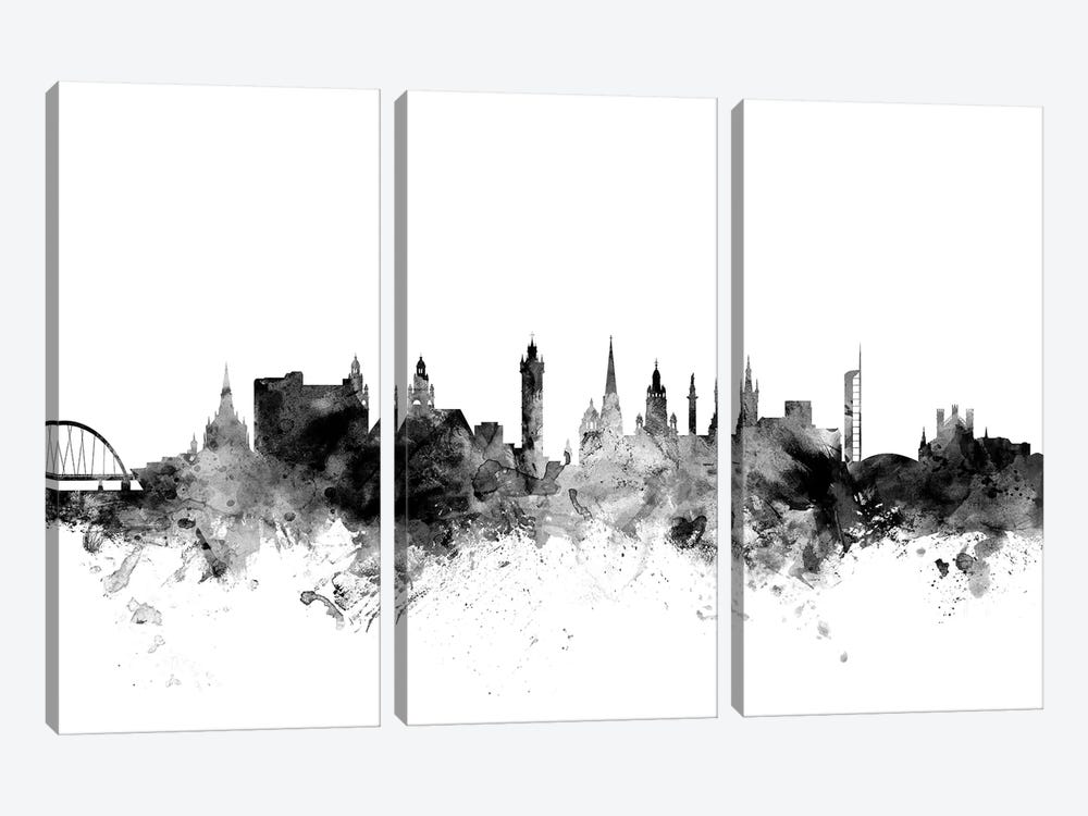 Glasgow, Scotland In Black & White by Michael Tompsett 3-piece Canvas Art