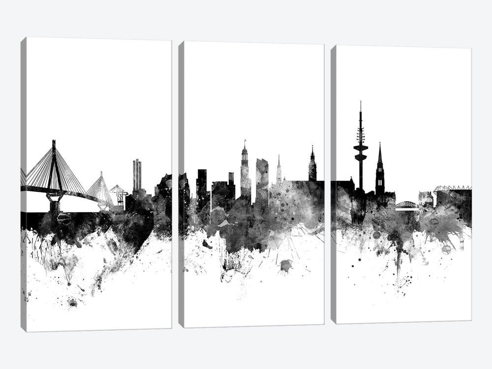 Hamburg, Germany In Black & White by Michael Tompsett 3-piece Art Print
