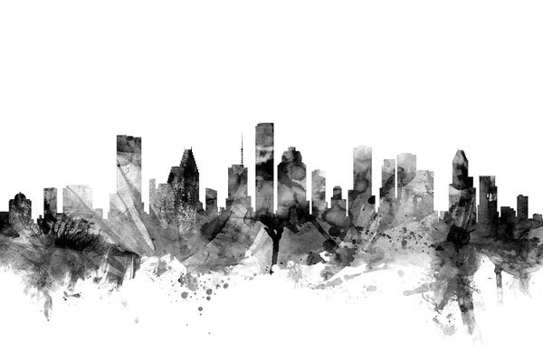Black & White Scenic Art: Houston, Texas In Black & White by Michael Tompsett