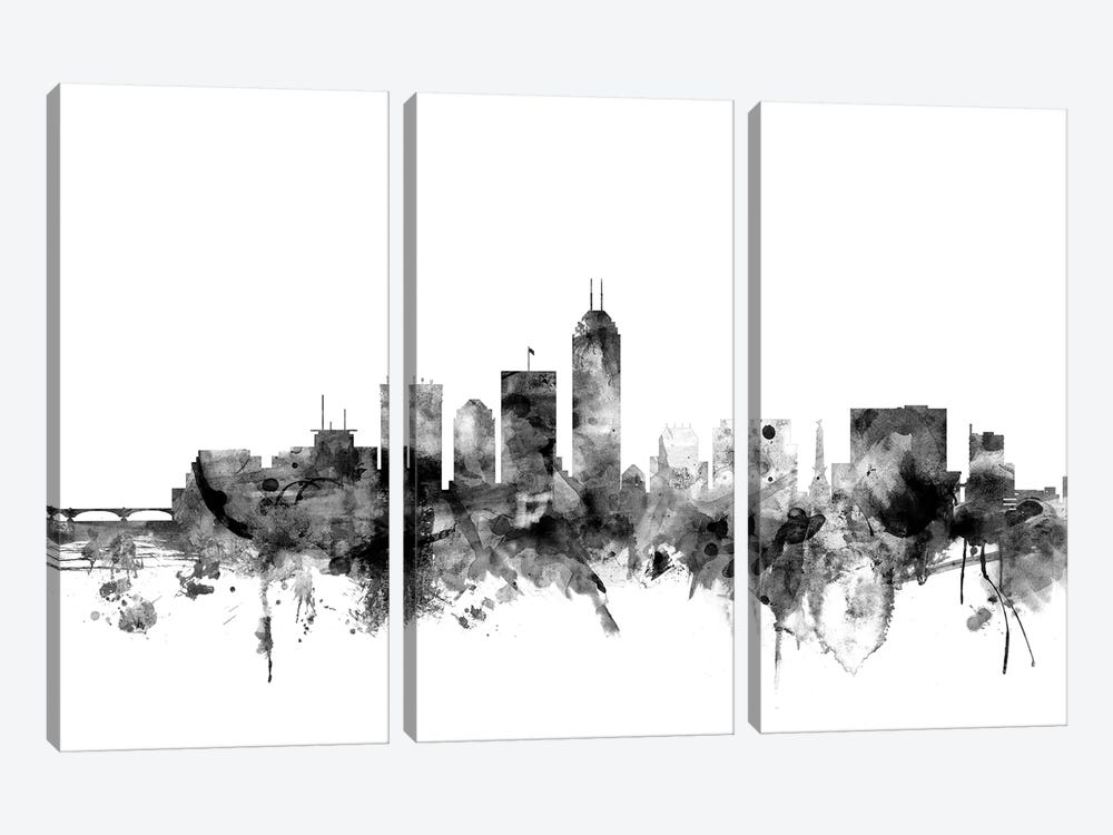 Indianapolis, Indiana In Black & White by Michael Tompsett 3-piece Canvas Wall Art