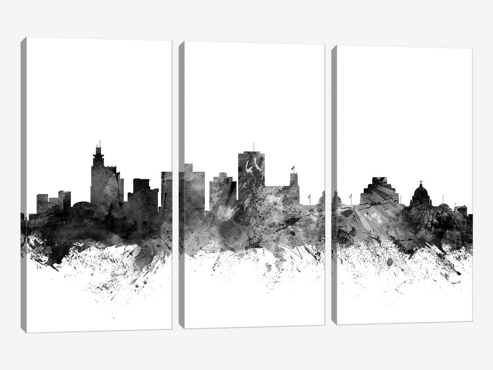 Jackson, Mississippi In Black & White by Michael Tompsett 3-piece Canvas Print