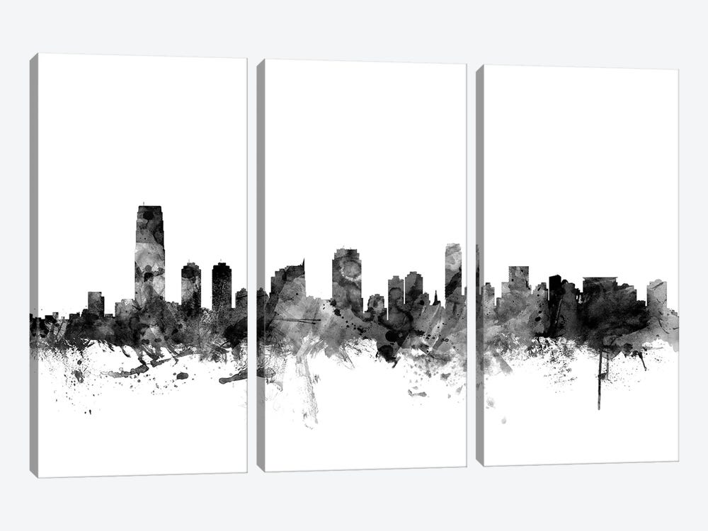 Jersey City, New Jersey In Black & White by Michael Tompsett 3-piece Canvas Artwork