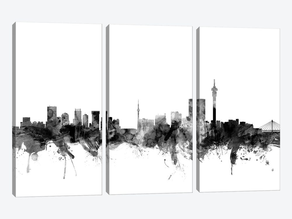 Johannesburg, South Africa In Black & White by Michael Tompsett 3-piece Canvas Print