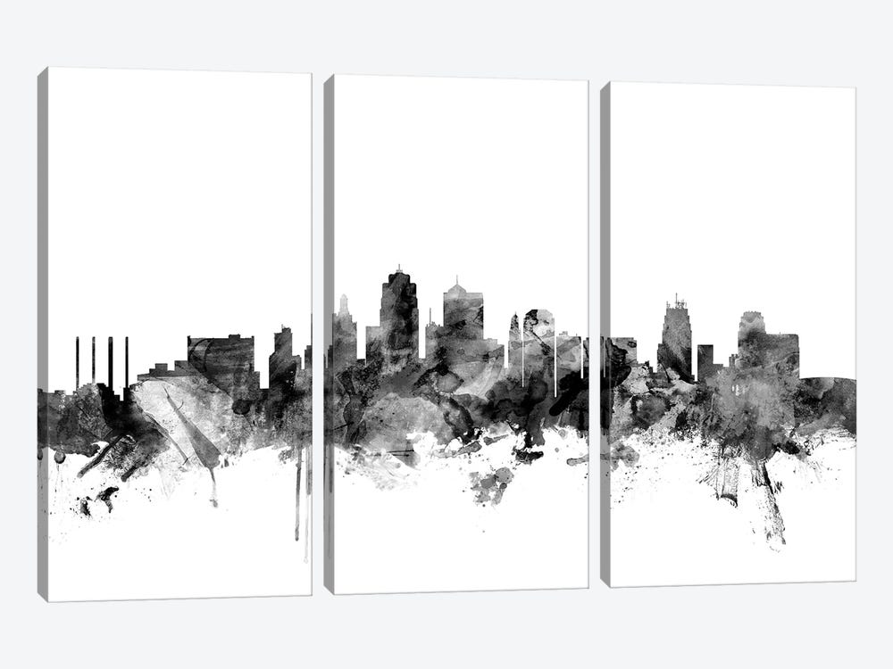 Kansas City, Missouri In Black & White by Michael Tompsett 3-piece Canvas Wall Art