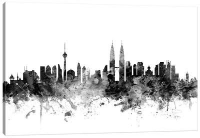 Kuala Lumpur, Malaysia In Black & White Canvas Art Print - Malaysia