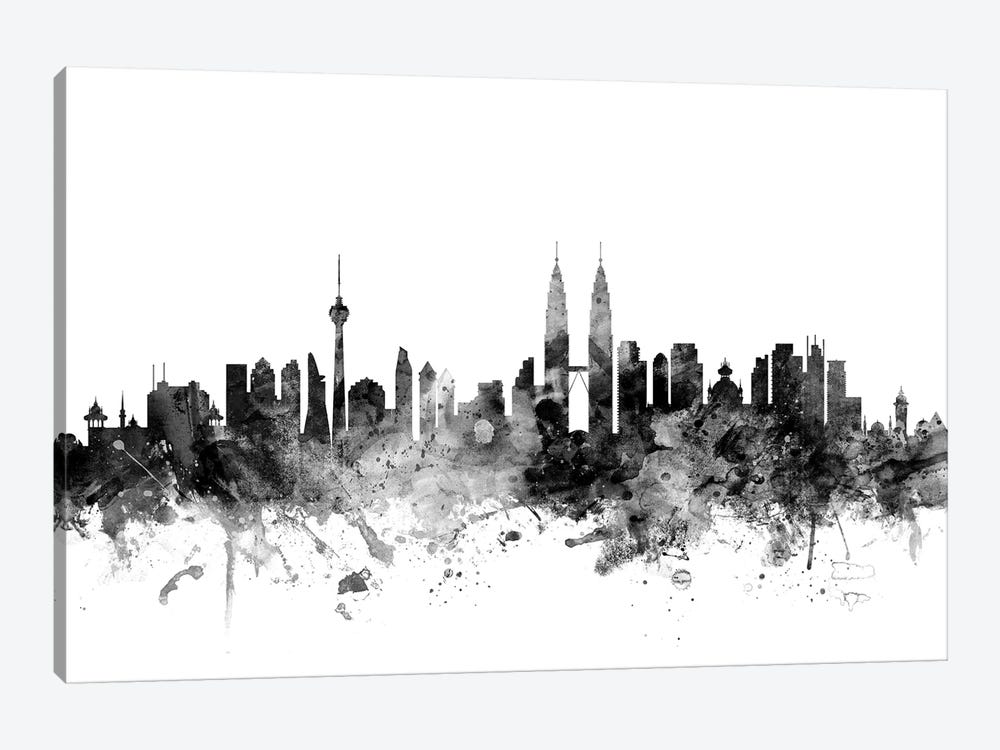 Kuala Lumpur, Malaysia In Black & White by Michael Tompsett 1-piece Art Print