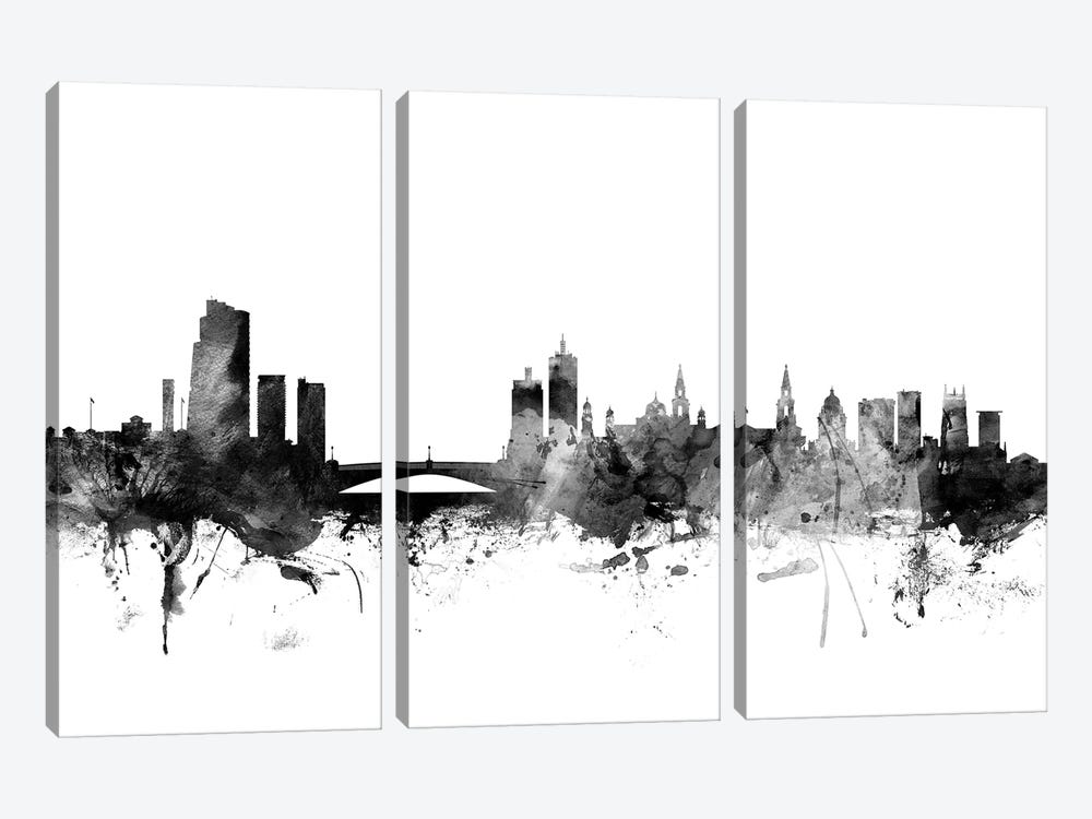 Leeds, England In Black & White by Michael Tompsett 3-piece Canvas Print