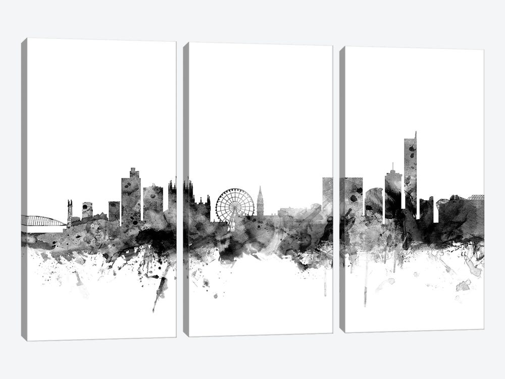 Manchester, England In Black & White by Michael Tompsett 3-piece Canvas Print