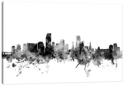 Miami, Florida In Black & White Canvas Art Print - Miami Skylines