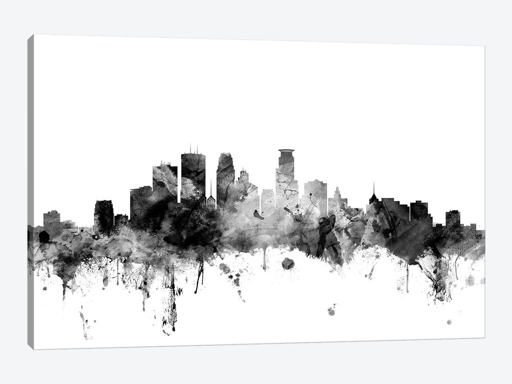 Minneapolis, Minnesota In Black & White by Michael Tompsett 1-piece Canvas Wall Art