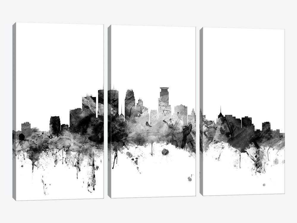 Minneapolis, Minnesota In Black & White by Michael Tompsett 3-piece Canvas Artwork