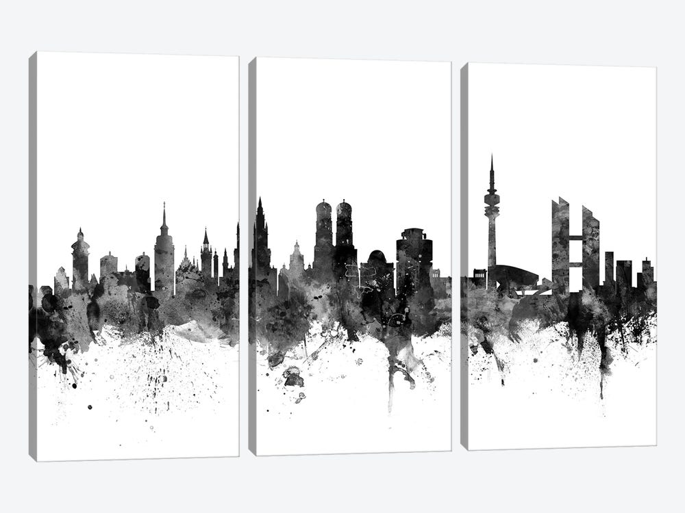 Munich, Germany In Black & White by Michael Tompsett 3-piece Canvas Print