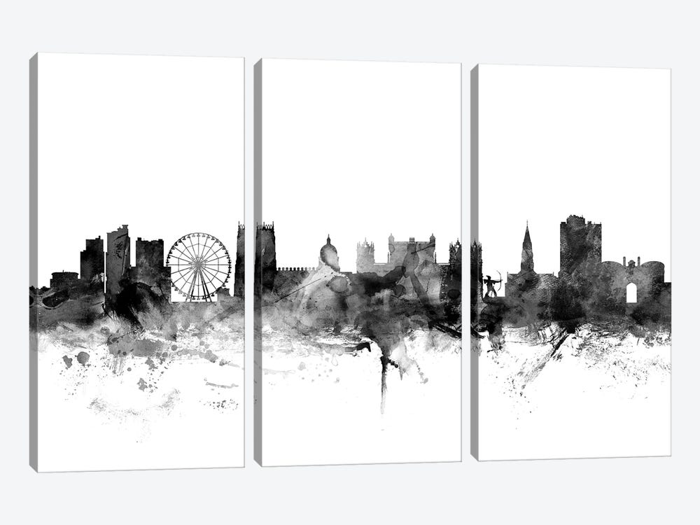 Nottingham, England In Black & White 3-piece Canvas Artwork