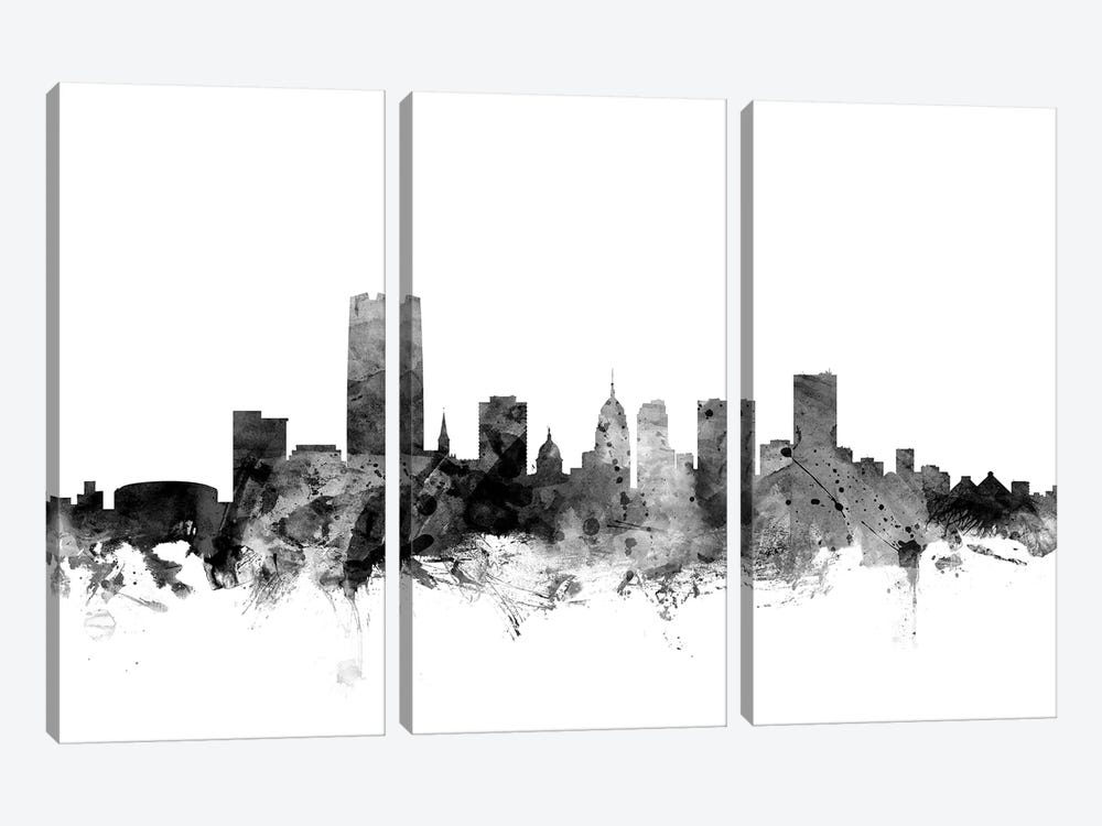 Oklahoma City In Black & White by Michael Tompsett 3-piece Canvas Print
