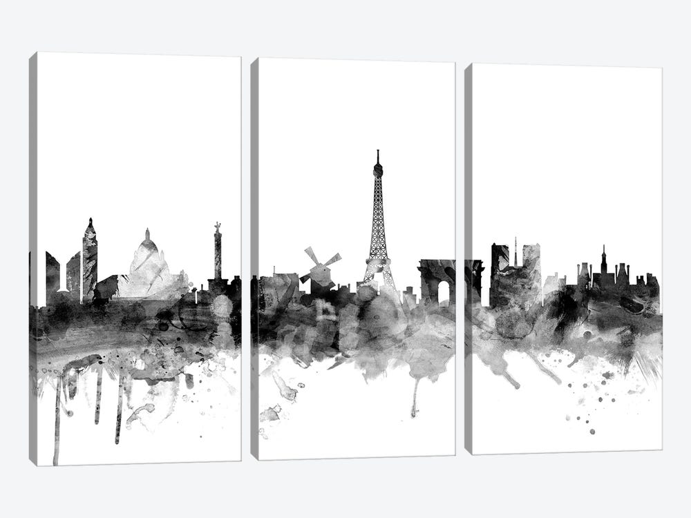 Paris, France In Black & White 3-piece Canvas Artwork