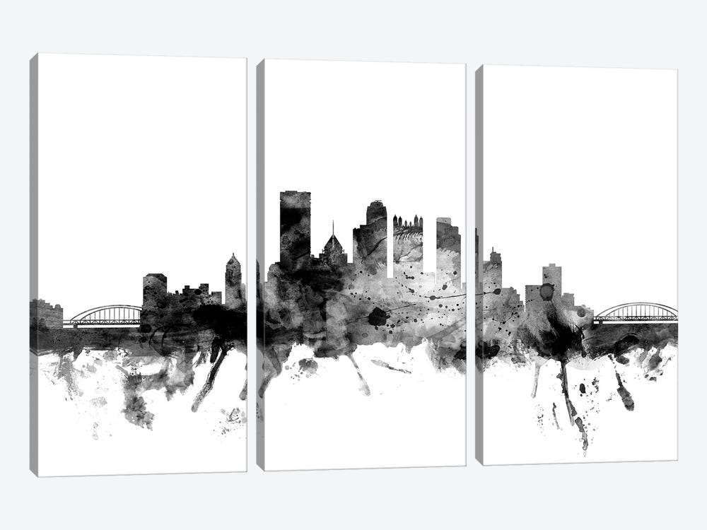 Pittsburgh, Pennsylvania In Black & White by Michael Tompsett 3-piece Canvas Art Print