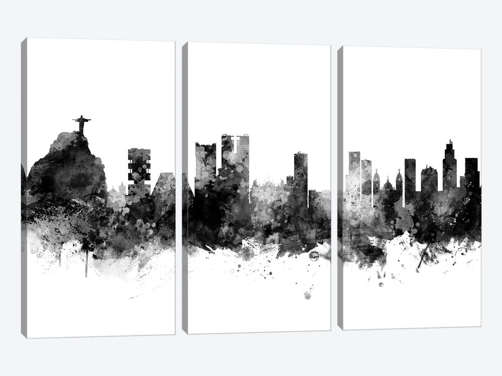 Rio de Janeiro,  Brazil In Black & White by Michael Tompsett 3-piece Canvas Print