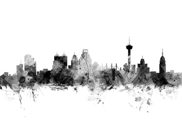 Black & White Scenic Art: San Antonio, Texas In Black & White by Michael Tompsett