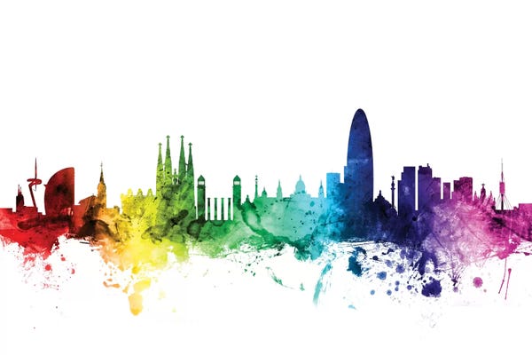 Catalonia: Rainbow Skyline Of Barcelona, Spain by Michael Tompsett