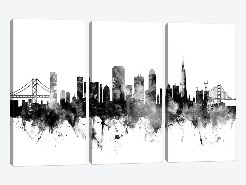 San Francisco, California In Black & White by Michael Tompsett 3-piece Canvas Art Print