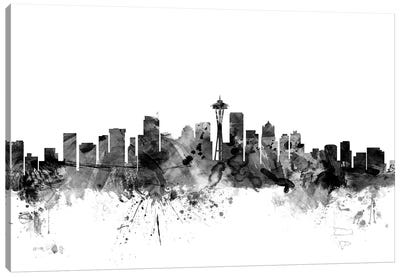 Seattle, Washington In Black & White Canvas Art Print - Seattle Skylines